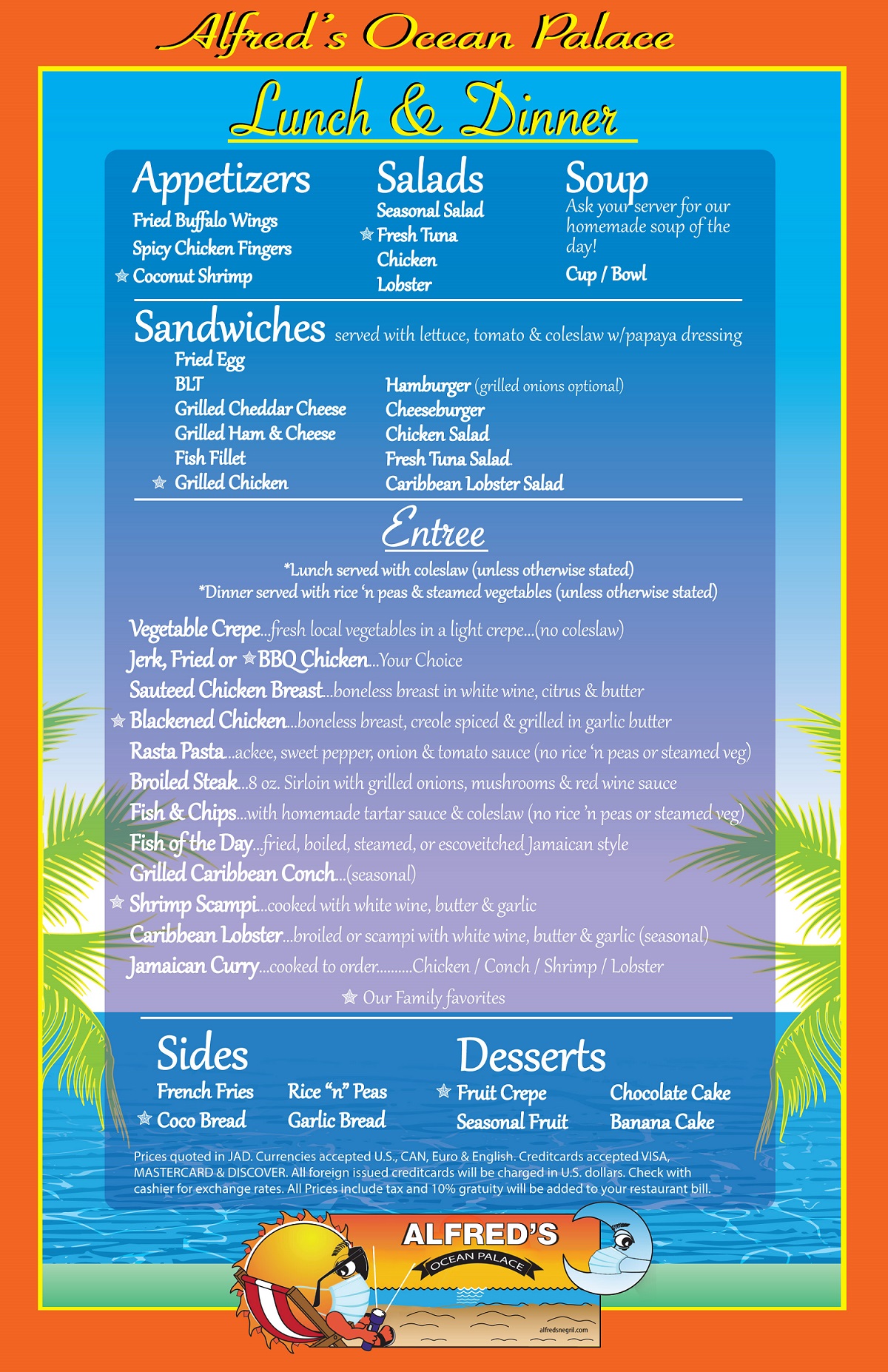 Alfreds Ocean Palace Dinner Menu - Alfred’s Ocean Palace 7 Mile Beach ...